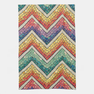 Rainbow Chevron Mosaic – Colourful Geometric Tile Tea Towel