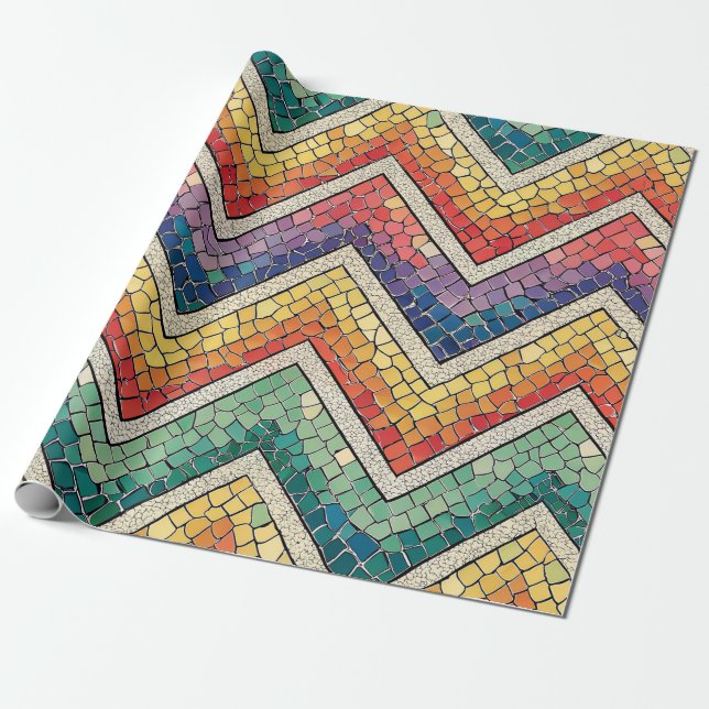 Rainbow Chevron Mosaic – Colourful Geometric Tile Wrapping Paper (Unrolled)