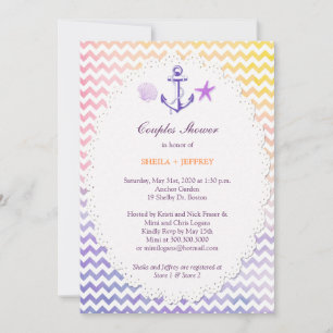 Rainbow Chevron Nautical Couples Shower Invitation