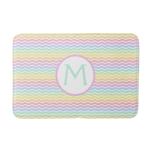 Rainbow Chevron Pastel Monogram Bath Mat
