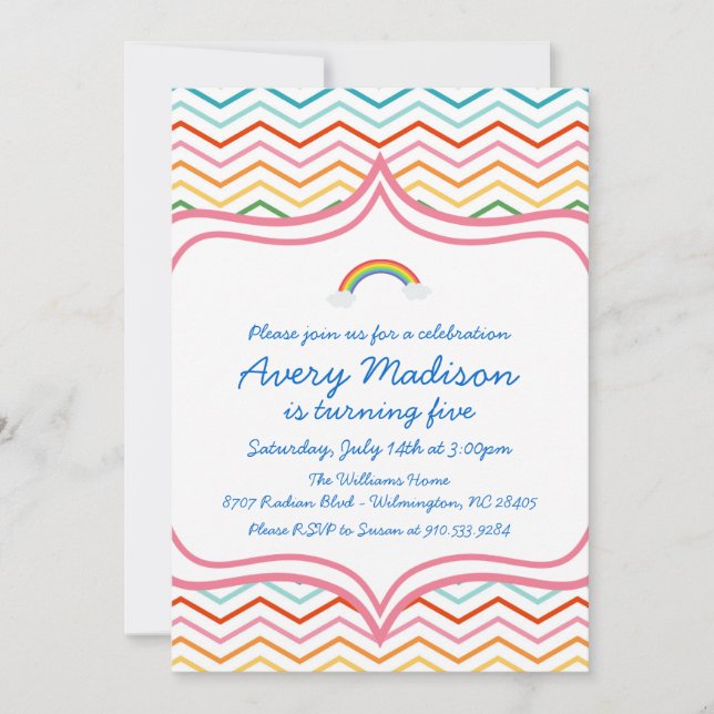 Rainbow Chevron STripe  Modern Birthday Party Invitation (Front)