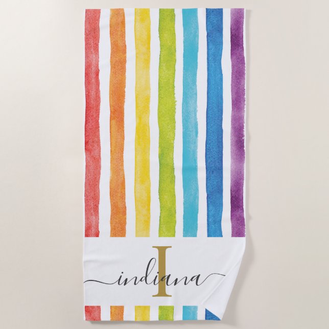 Rainbow Chic Monogram Custom Beach Towel (Front)