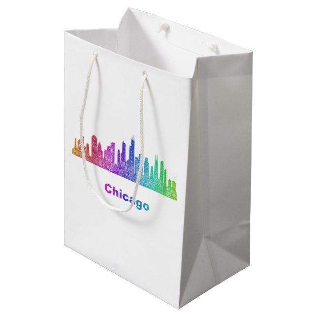 Rainbow Chicago skyline Medium Gift Bag (Front Angled)