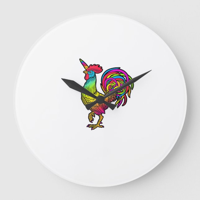 Rainbow Chicken Unicorn Rooster Funny Animal Image Large Clock (Front)