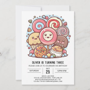 Rainbow Children's Lollipop Birthday Invitation