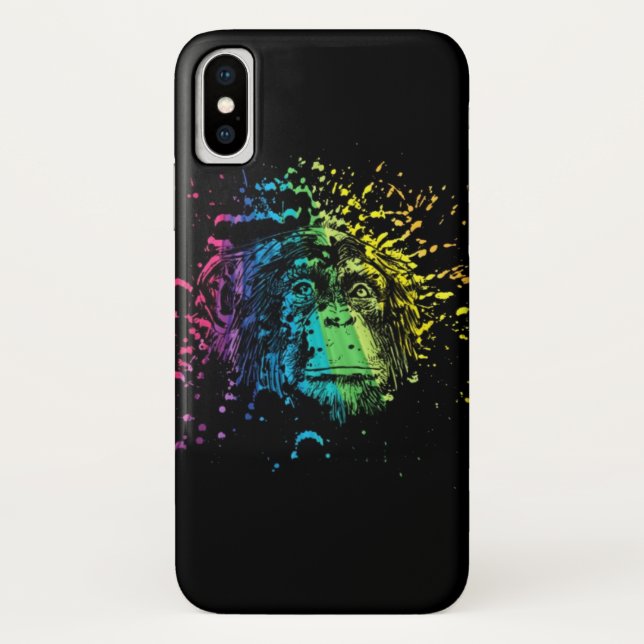 Rainbow Chimpanzee on Black Case-Mate iPhone Case (Back)