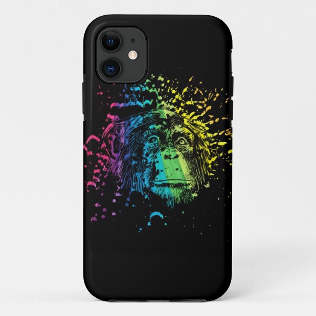 Rainbow Chimpanzee on Black Case-Mate iPhone Case (Back)