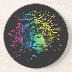 Rainbow Chimpanzee on Black Coaster