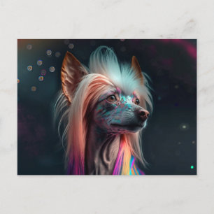 Rainbow Chinese Crested Dog Art Postcard