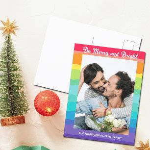 Rainbow Christmas Be Merry and Bright LGBTQ Photo Postcard