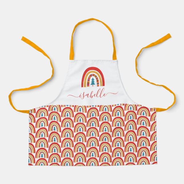 Rainbow Christmas colourful cute fun personalised Apron (Front)
