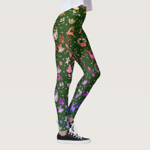Rainbow Christmas Element Pattern Green Leggings