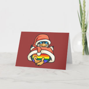 Rainbow Christmas Penguin Holiday Card