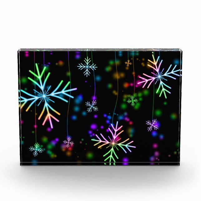 Rainbow Christmas Snowflakes Photo Block (Front)