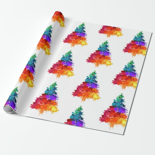 Rainbow Christmas Tree Beautiful Colourful Festive Wrapping Paper (Unrolled)