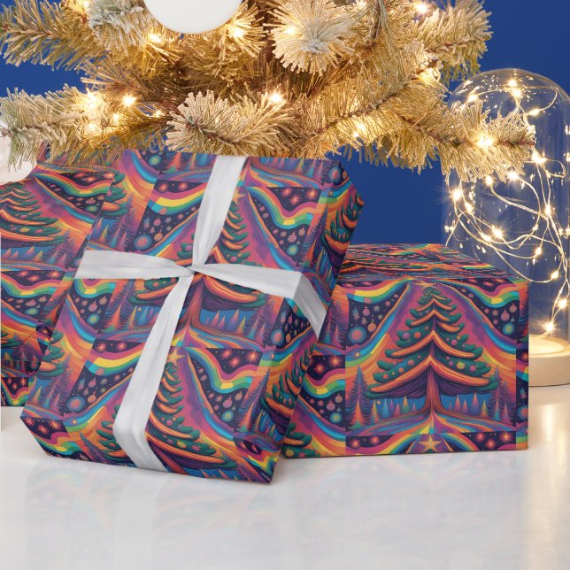 Rainbow Christmas Tree Forest and Ornaments Wrapping Paper (Holidays)