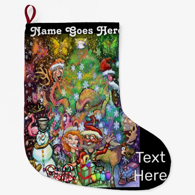 Rainbow Christmas Tree Large Christmas Stocking (Front)