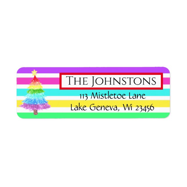Rainbow Christmas Tree Return Address Label (Front)