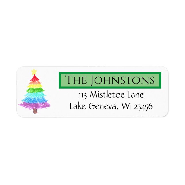 Rainbow Christmas Tree Return Address Label (Front)