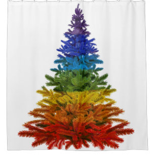 rainbow christmas tree shower curtain