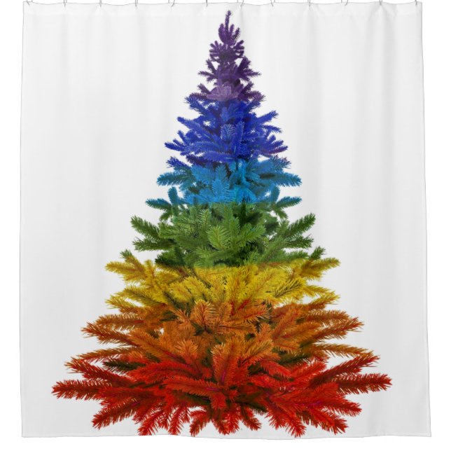rainbow christmas tree shower curtain (Front)