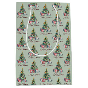 Rainbow Christmas Tree Watercolor Art Medium Gift Bag