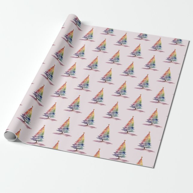 Rainbow Christmas Tree Wrapping Paper (Unrolled)