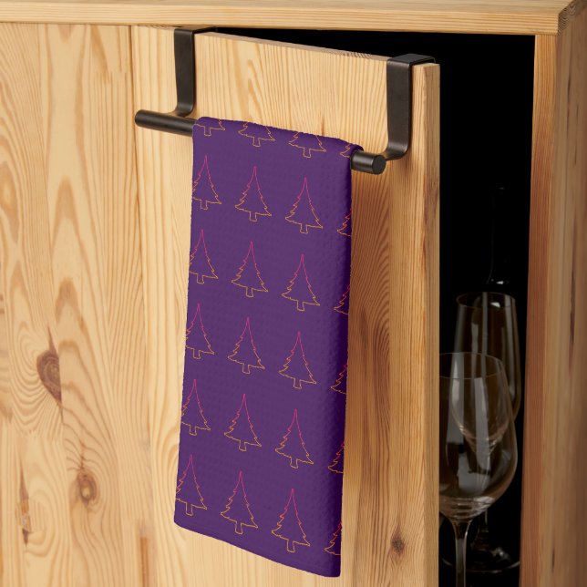 Rainbow Christmas Trees Dark Purple  Tea Towel (Thirds Fold)