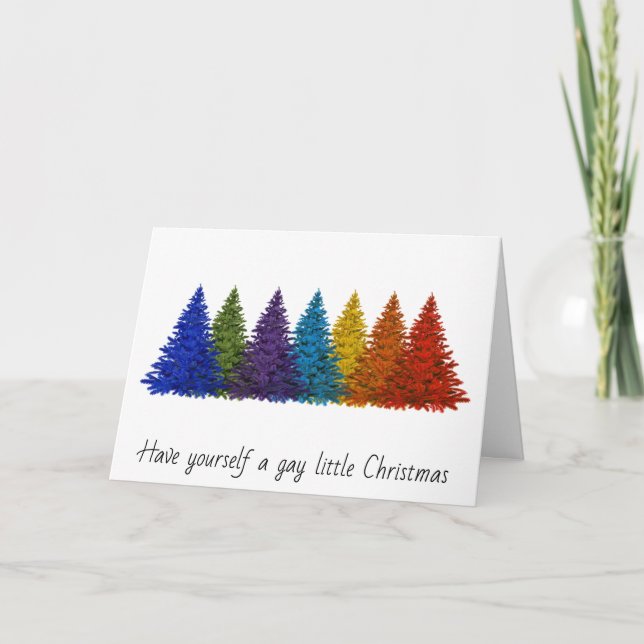 Rainbow Christmas Trees Gay Greeting Card (Front)