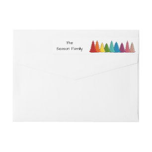 Rainbow Christmas trees holiday label