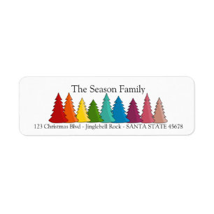Rainbow Christmas trees holiday label Return Address Label