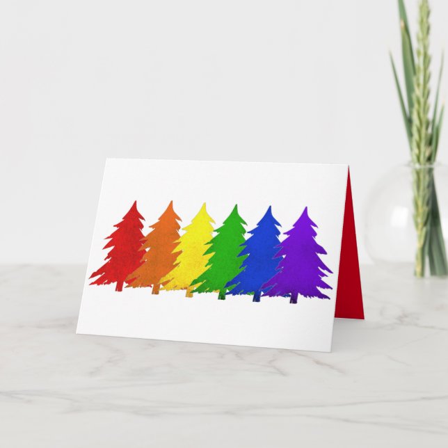 Rainbow Christmas Trees Men's Card (Front)
