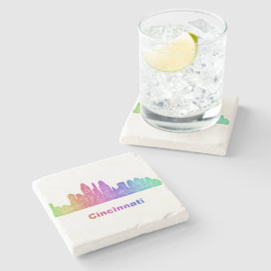Rainbow Cincinnati skyline Stone Coaster