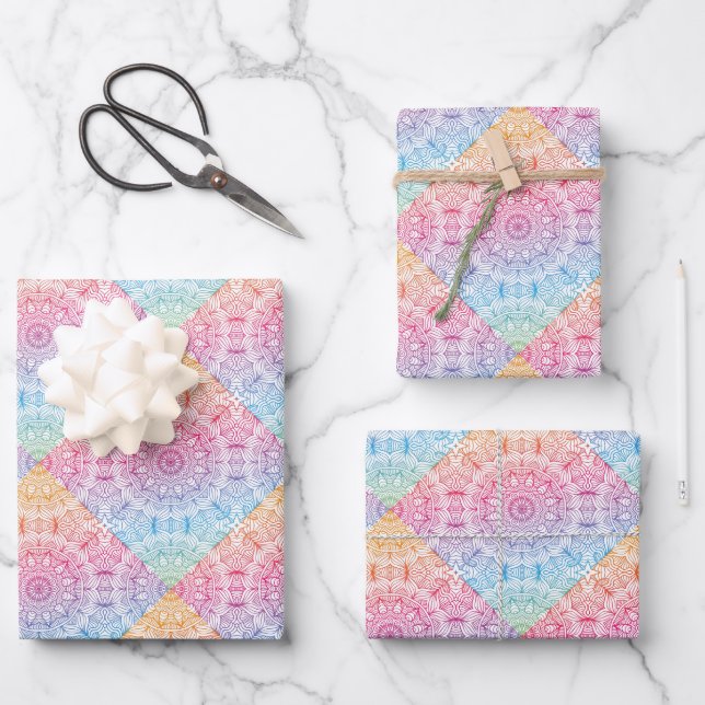 Rainbow  Circle Mandala   Wrapping Paper Sheet (Front)