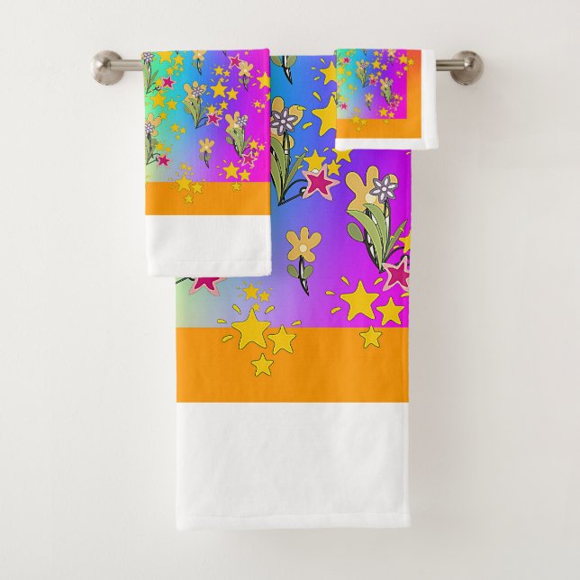 Rainbow Circle Of Floral Bouquets Bath Towel Set (Insitu)