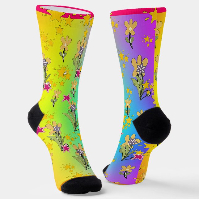 Rainbow Circle Of Floral Bouquets Socks (Angled)