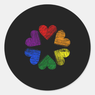 Rainbow Circle Of Hearts Love Gay Pride Lgbt _1 Classic Round Sticker