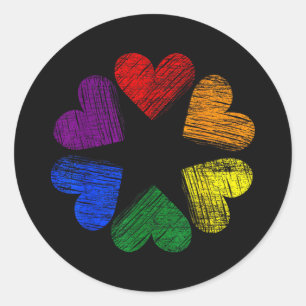 Rainbow Circle of Hearts Love Gay Pride LGBT Classic Round Sticker