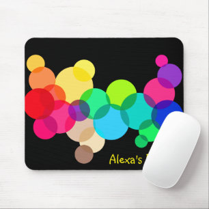 Rainbow Circles On Black with Name Mouse Pad