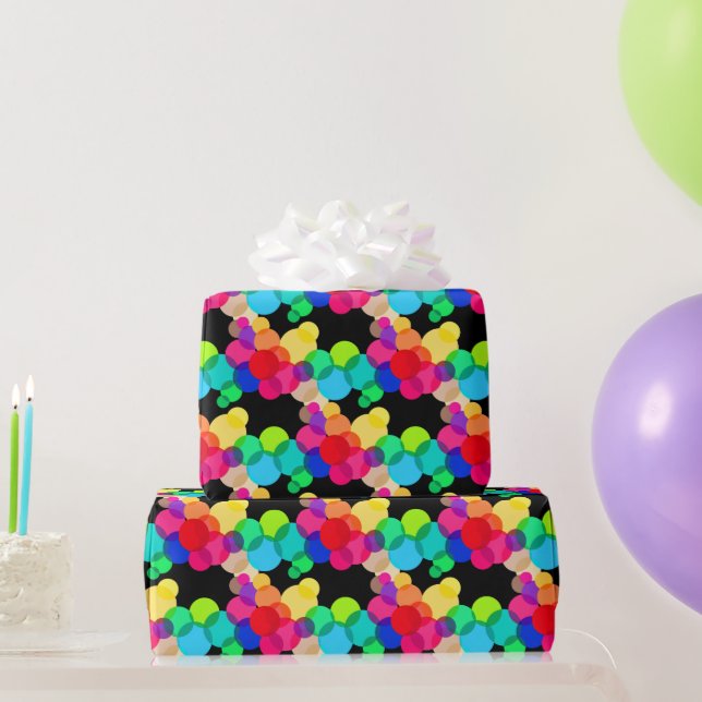 Rainbow Circles On Black Wrapping Paper (Party Gifts)