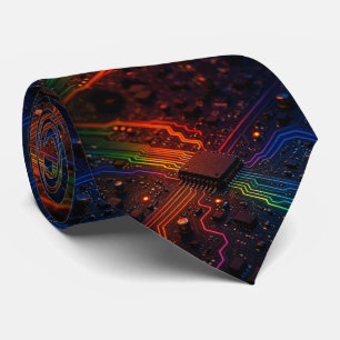 Rainbow Circuit Board Necktie – Colorful Tech Geek