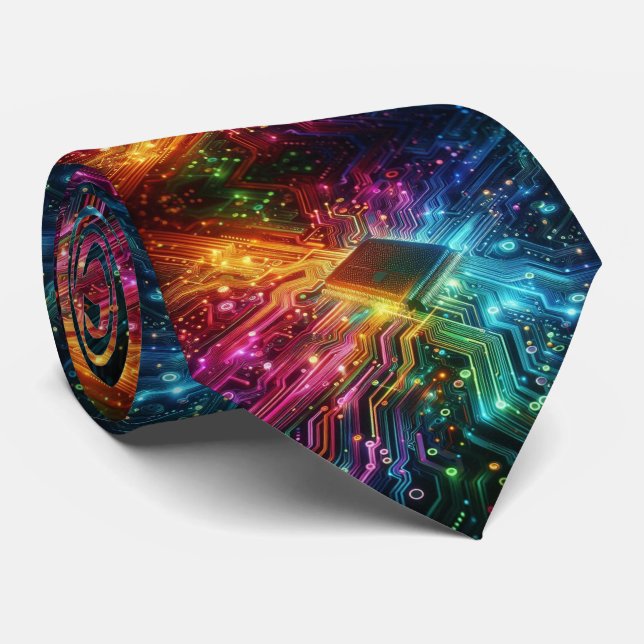 Rainbow Circuit Board Necktie – Colourful Tech Gee (Rolled)