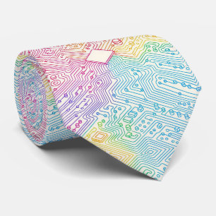 Rainbow Circuit Board Necktie – Colourful Tech Gee
