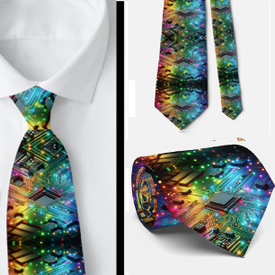 Rainbow Circuit Board Necktie – Colourful Tech Gee