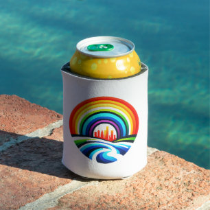 Rainbow City Skyline Urban Diversity & Hope Design Can Cooler