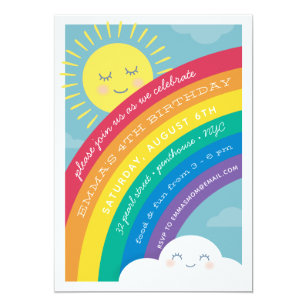 Rainbow Cloud and Sun Birthday Invitation