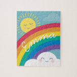 Rainbow Cloud and Sun Personalised Puzzle<br><div class="desc">Add some colour to your day with this fun and adorable puzzle. Personalised with your name or message and featuring an original little em illustration of a happy cloud and sun and a bright rainbow.</div>