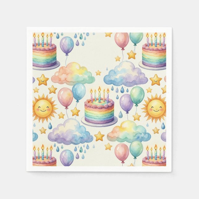 Rainbow Cloud Birthday Paper Napkin (Front)