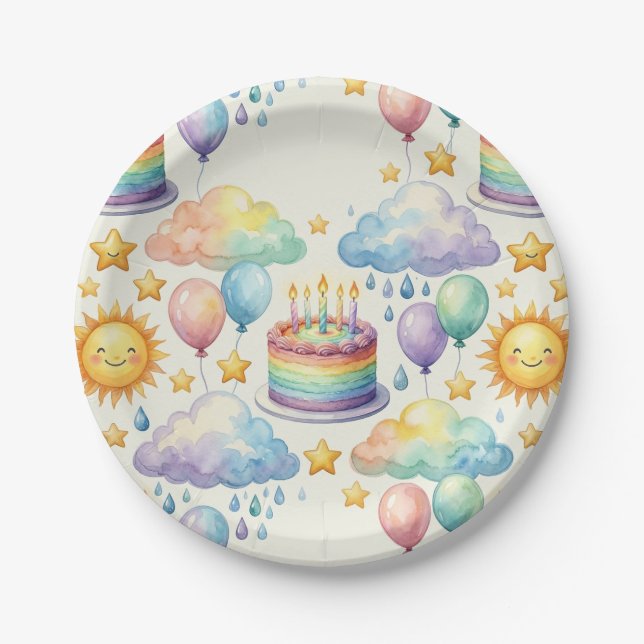 Rainbow Cloud Birthday Paper Plate (Front)