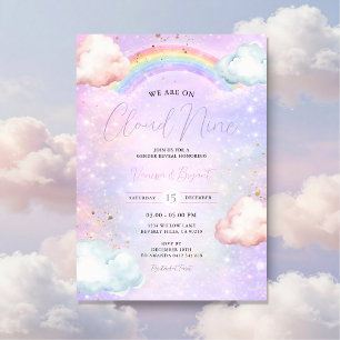 Rainbow Cloud Blush Gender Reveal Glitter Invitation
